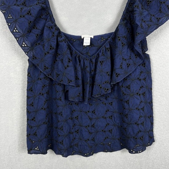 Eberjey Shirt Top Navy Blue Embroidered Evelyn Ruffled Cotton Large Top - Picture 6 of 10